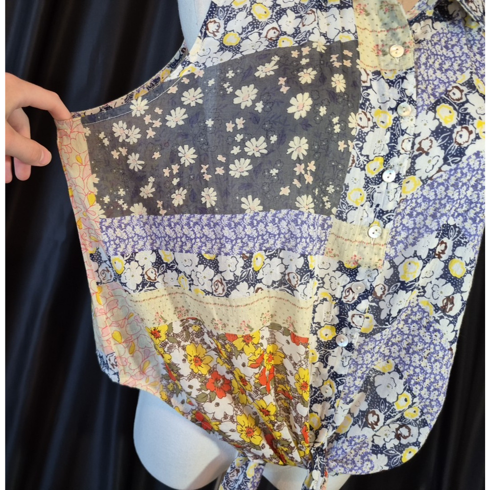 Natural Life Lola Patchwork Floral Tie Front Blouse Orange Blue Multi Large - Picture 5 of 10